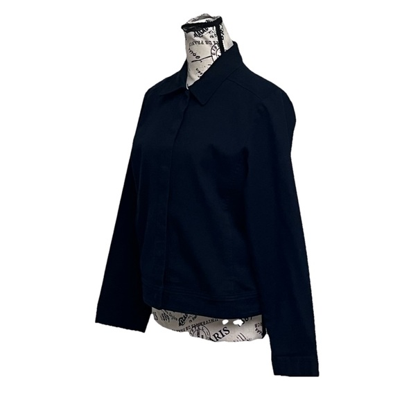 Eileen Fisher Black Twill Denim Jacket Womens S Cropped Shacket Cotton Goth - Picture 3 of 10